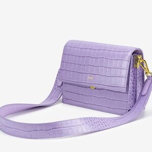 JW PEI Mini Flap Crossbody Purse in Purple Crocodile